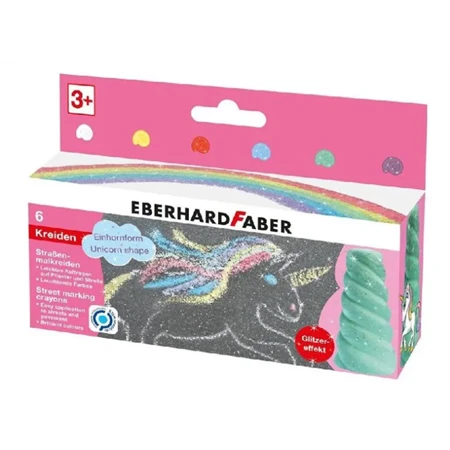 Aszfaltkréta készlet 6db-os csillámos unikornis szarv alakú, papír dobozban