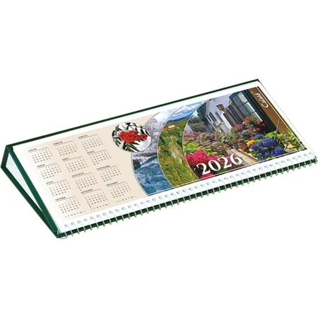 Asztali naptár 2026 CSÍZIÓ fekvő Öko, zöld 160x310 mm, 8-18.00 órás, magyar naptárháló