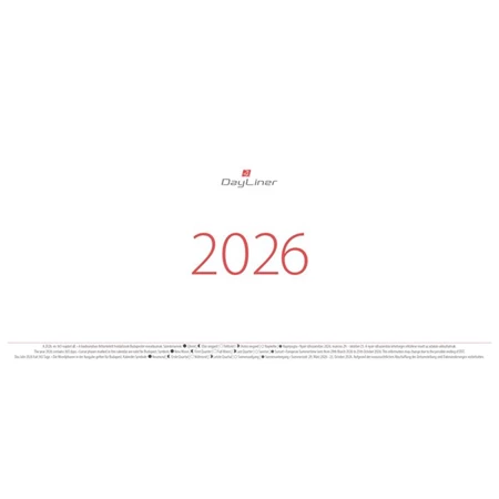 Asztali naptár 2026 DAYLINER álló, Oktáv 320x150 mm, félórás 8-17.00, magyar-angol-német