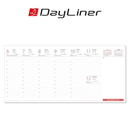 Asztali naptár 2026 DAYLINER álló, Oktáv 320x150 mm, félórás 8-17.00, magyar-angol-német