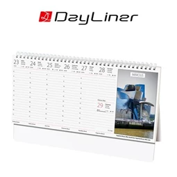 Asztali naptár 2026 DAYLINER álló, képes Világ naptár 320x150 mm, félórás 8-17.00, magyar-angol-német