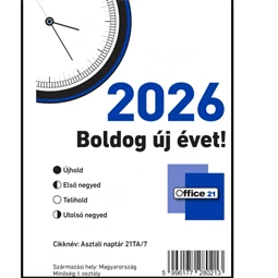 Asztali naptár 2026 év 21-es fehér  98-140mm 54 lapos 70g papírból