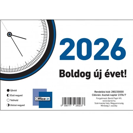 Asztali naptár 2026 év 23-as fehér 190x135mm
