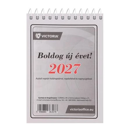 Asztali naptár 2027 év 21-es fehér  95-135mm 54 lapos 70g papírból