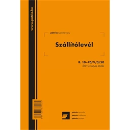 B.10-70/V/3/50 Szállítólevél 50x3 A/5 Pátria