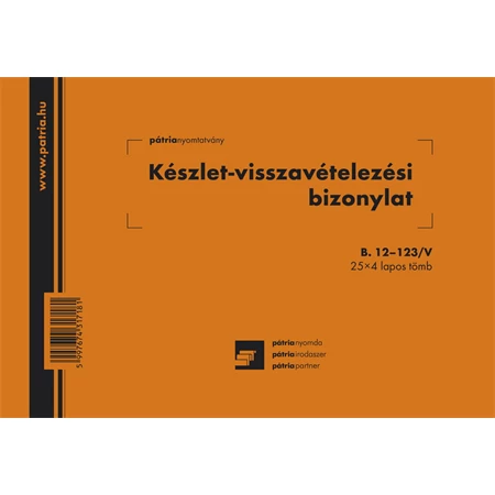 B.12-123/V Készlet visszavételezési bizonylat