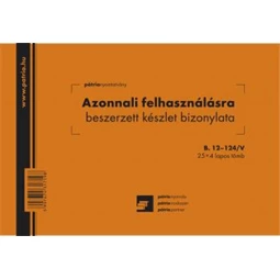 B.12-124/V Azonnali felhasználásra beszerzett eszköz bizonylata 5 tételes