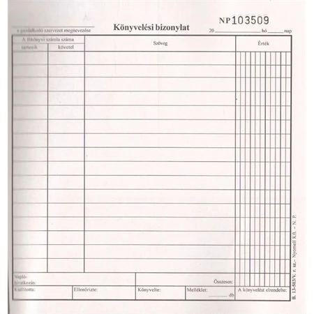 B.13-503/V Könyvelési bizonylat 16 soros 50x2