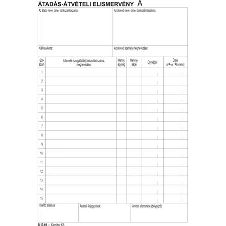 B.13-69/V Átadás-átvételi elismervény A5 25x3 Victoria