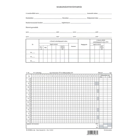 B.18-48 Szabadság nyílvántartás A/4