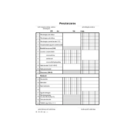 B.22-26 Pénztárzárás A/5 50x2 lapos