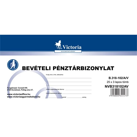 B.318-102/V Bevételi pénztárbizonylat 5 soros 25x3 Victoria