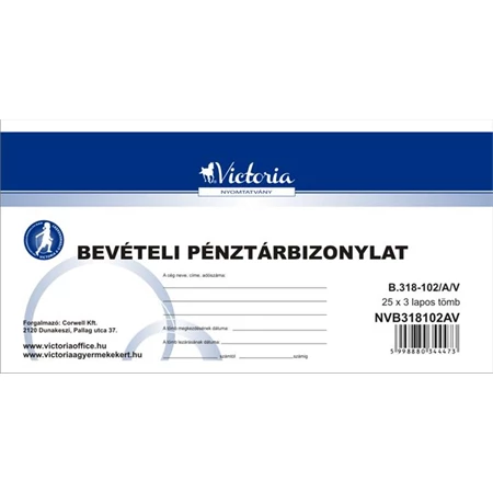 B.318-102/V Bevételi pénztárbizonylat 5 soros 25x3 Victoria