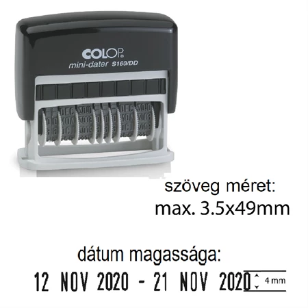 BÉLYEGZŐ dátum + szöveg S 160DD COLOP dupla dátumos, szövegméret: 3,5x49mm