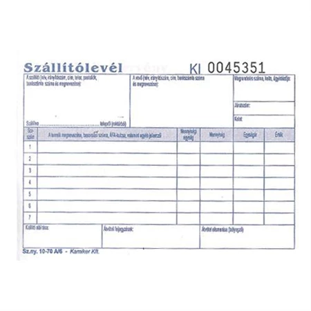 B.10-70/A/V Szállítólevél 50x3 A/6 BL