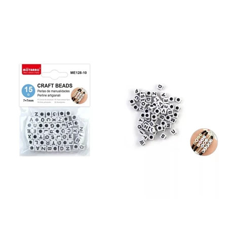 Betűgyöngy fekete-fehér 7x7mm, 15gr, betűk