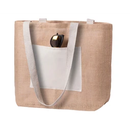 Bevásárlótáska azonos színű fülekkel, külső zsebbel, 280 g/m2  15 x 40 x 45 cm juta anyag