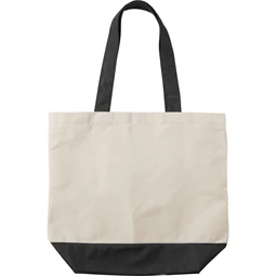 Bevásárlótáska belső zsebbel, színes füllel és alsó résszel. 280 g/m2  15 × 40 × 45 cm vászon anyag