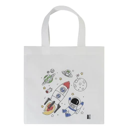 Bevásárlótáska színezhető mintával non-woven 5db zsírkrétával, 24,5x24cm űrhajós minta