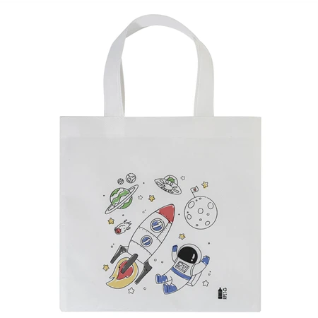 Bevásárlótáska színezhető mintával non-woven 5db zsírkrétával, 24,5x24cm űrhajós minta