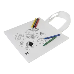 Bevásárlótáska színezhető mintával non-woven 5db zsírkrétával, 24,5x24cm űrhajós minta