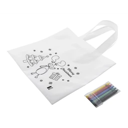 Bevásárlótáska színezhető mintával non-woven 5db zsírkrétával, 24,5x24cm karácsonyi - rénszarvas minta