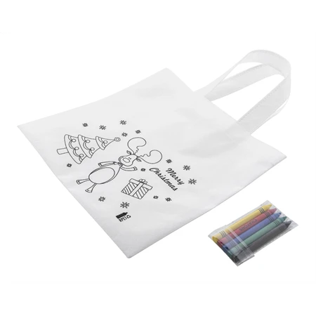Bevásárlótáska színezhető mintával non-woven 5db zsírkrétával, 24,5x24cm karácsonyi - rénszarvas minta
