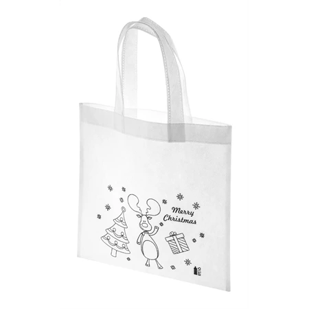 Bevásárlótáska színezhető mintával non-woven 5db zsírkrétával, 24,5x24cm karácsonyi - rénszarvas minta