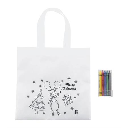 Bevásárlótáska színezhető mintával non-woven 5db zsírkrétával, 24,5x24cm karácsonyi - rénszarvas minta