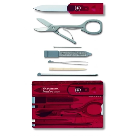 Bicska szett VICTORINOX Classic SwissCard svájci, 7 részes, 8,25 x 0,45 x 5,45cm, piros