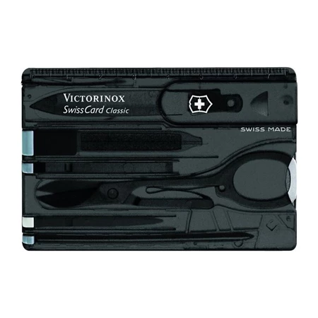 Bicska szett VICTORINOX Classic SwissCard svájci, 7 részes, 8,25 × 0,45 × 5,45cm, fekete
