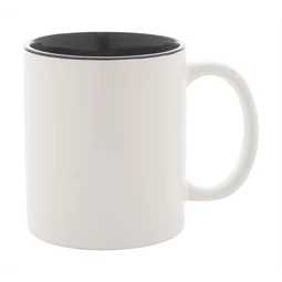 Bögre kerámia, 350ml fehér, belül fekete, egyenes falú, 8,5 x 9,8 cm