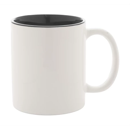 Bögre kerámia, 350ml fehér, belül fekete, egyenes falú, 8,5 x 9,8 cm