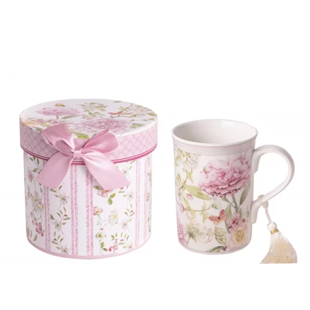 Bögre porcelán 320ml, Rózsaszín Rózsa, díszdobozban