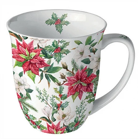Bögre porcelán, 400ml, Christmas Florals, Karácsonyi virágok