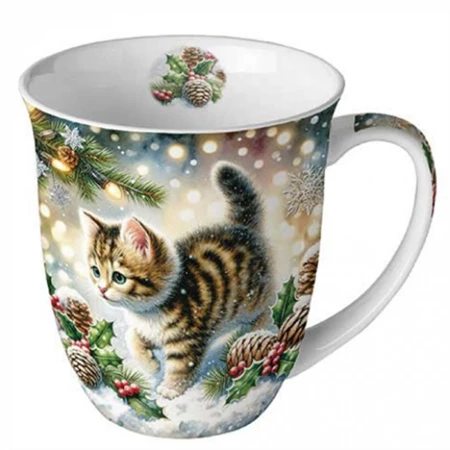 Bögre, porcelán 400ml Cute Cat in the Snow, Kiscica a hóban