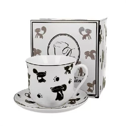 Bögre porcelán alátéttel 470ml Black Cats