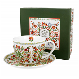 Bögre porcelán alátéttel 470ml Magyaros mintával HUNGARIAN