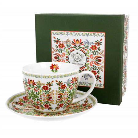 Bögre porcelán alátéttel 470ml Magyaros mintával HUNGARIAN