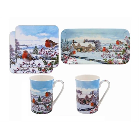 Bögre szett porcelán 2 személyes 30x17x11cm tálcával és poháralátéttel Robins