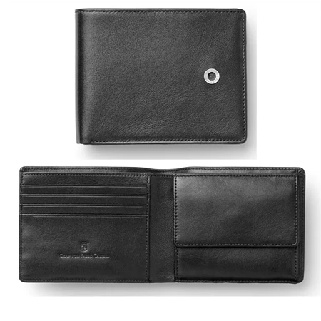 Bőr pénztárca Graf von Faber-Castell fekete simított borjúbő, zárt:10,5 x 8,5cm nyitott:21 x 8,5cm