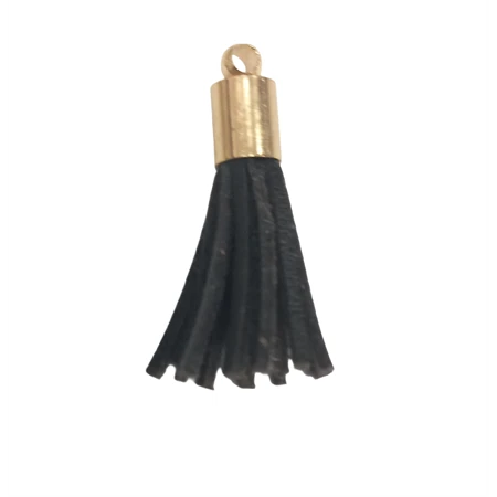 Bőr rojt gyöngykupakkal fekete 2,5cm keskeny 1db