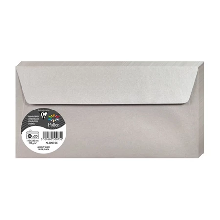 Boríték Clairefontaine Pollen LA/4 11x22 cm 120gr papír, szilikonos metálos ezüst