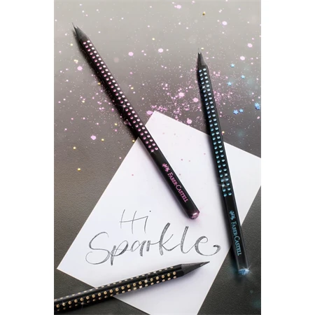 Ceruza Faber-Castell SPARKLE Midnight B fekete-rózsaszín test, rózsaszín csillogó pöttyök
