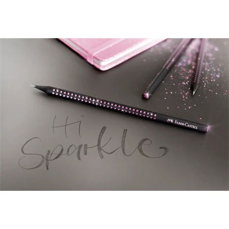 Ceruza Faber-Castell SPARKLE Midnight B fekete-rózsaszín test, rózsaszín csillogó pöttyök
