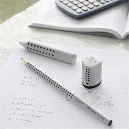 Ceruza Faber-Castell Grip 2001 HB szürke ergonomikus háromszög formájú test fekete pötyökkel