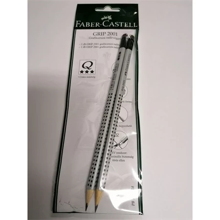 Ceruza Faber-Castell Grip 2001 radíros HB, B 2db/csomag  ergonomikus háromszög formájú szürke test fekete pötyökkel