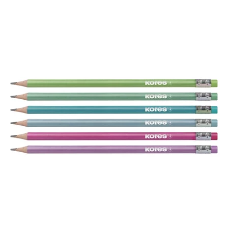 Ceruza KORES háromszögletű, radíros, GRAFITOS Style, vegyes metál színű test, HB