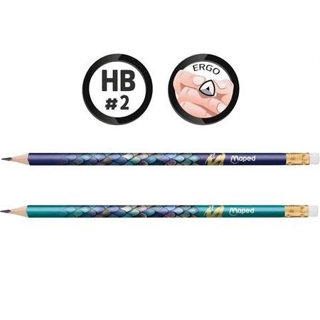 Ceruza MAPED Dragon grafitceruza háromszögletű kialakítással és látványos sárkány mintával, HB, radírral, 12db