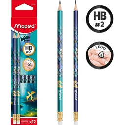 Ceruza MAPED Dragon grafitceruza háromszögletű kialakítással és látványos sárkány mintával, HB, radírral, 12db